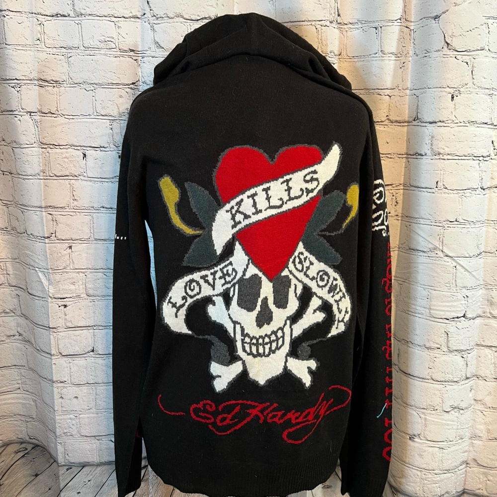 Ed Hardy NWT Men's Sweater Zip Hoodie Love Kills Slowly Black. Size L C-18